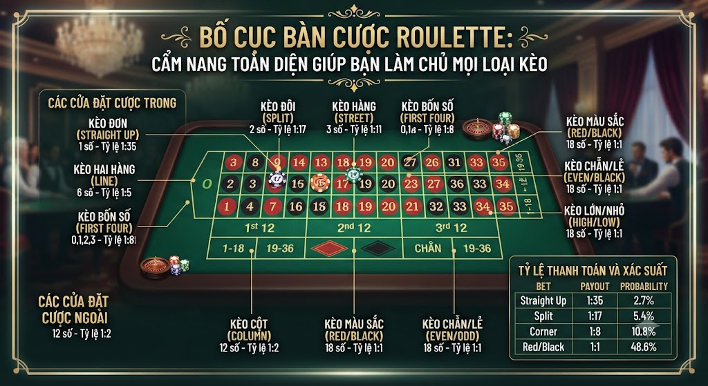 bố cục bàn cược roulette